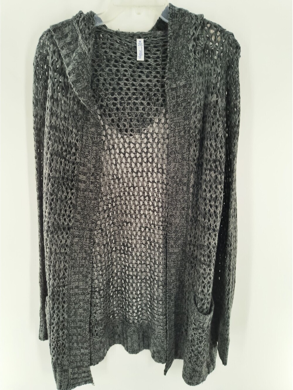 Indigo Women's Loose Knit Gray Sweater Cardigan M Hooded 039